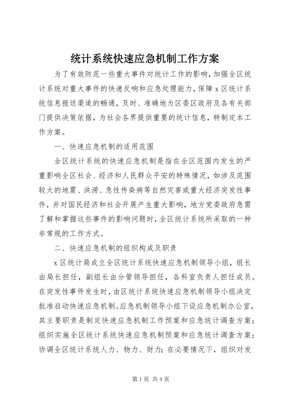 2023年统计系统快速应急机制工作方案.docx_第1页