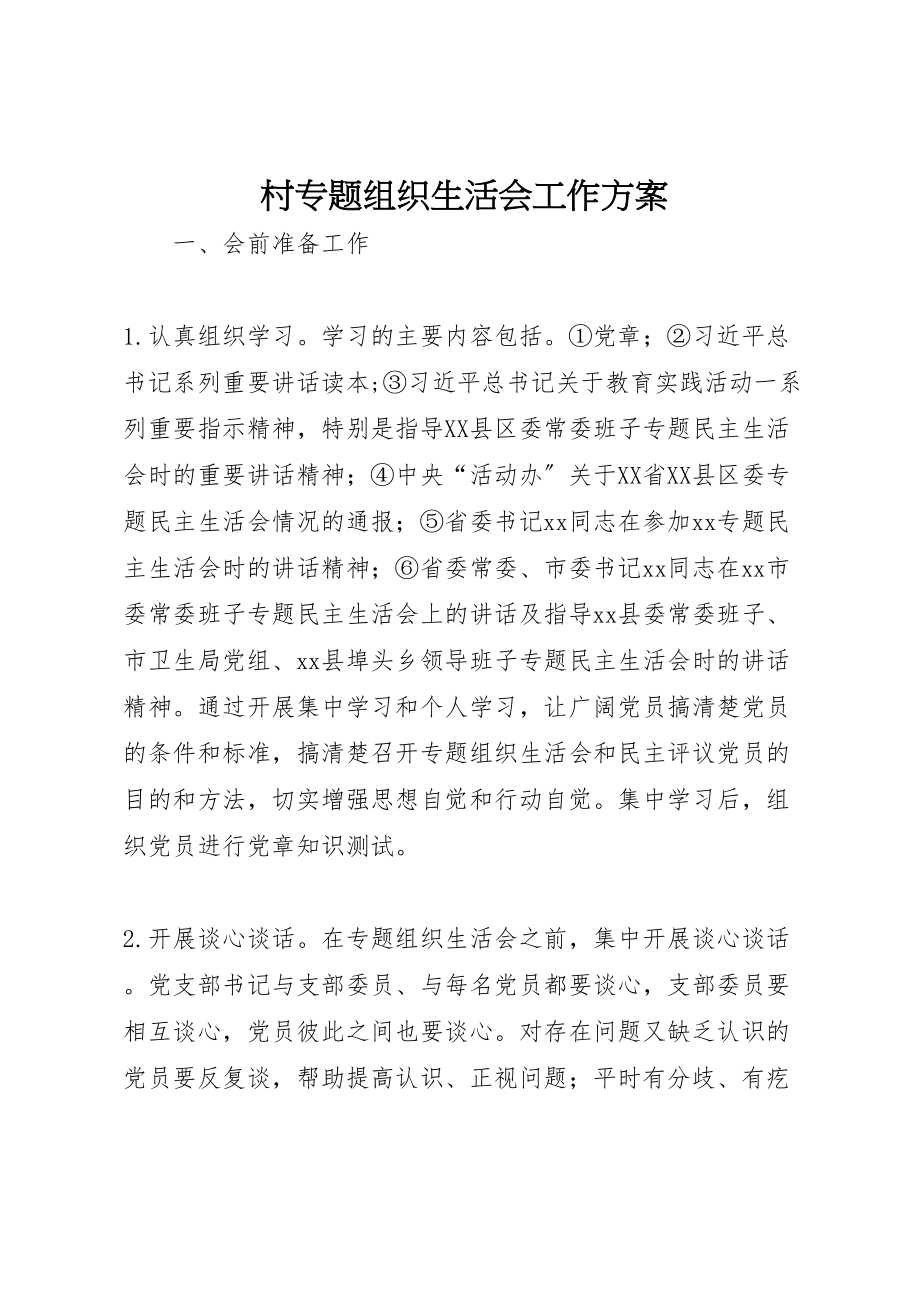 2023年村专题组织生活会工作方案.doc_第1页