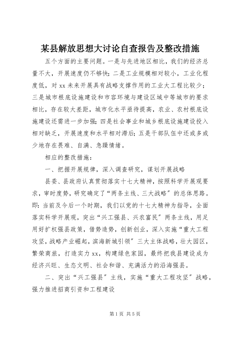 2023年xx县解放思想大讨论自查报告及整改措施.docx_第1页