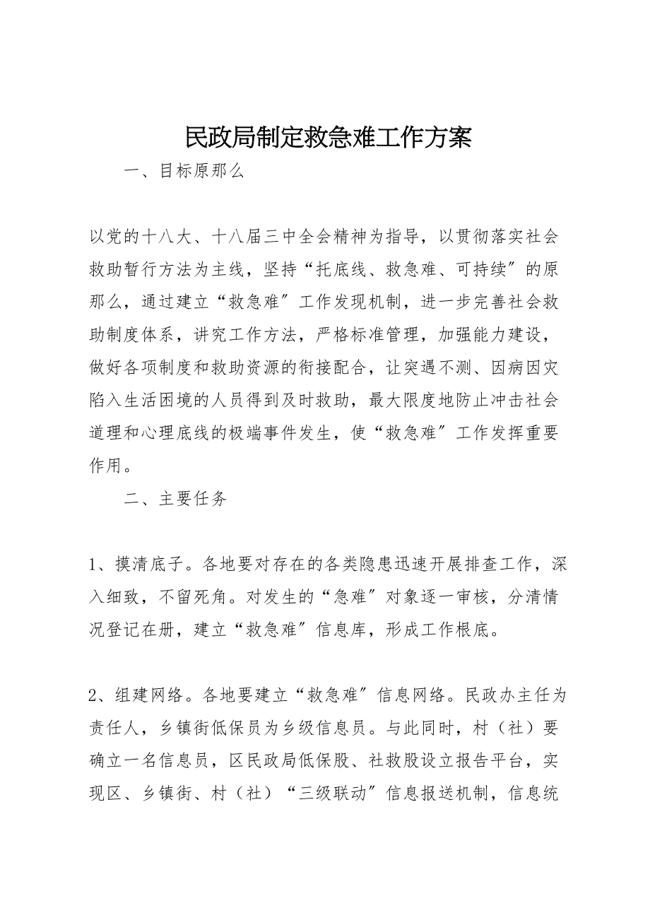 2023年民政局制定救急难工作方案.doc_第1页