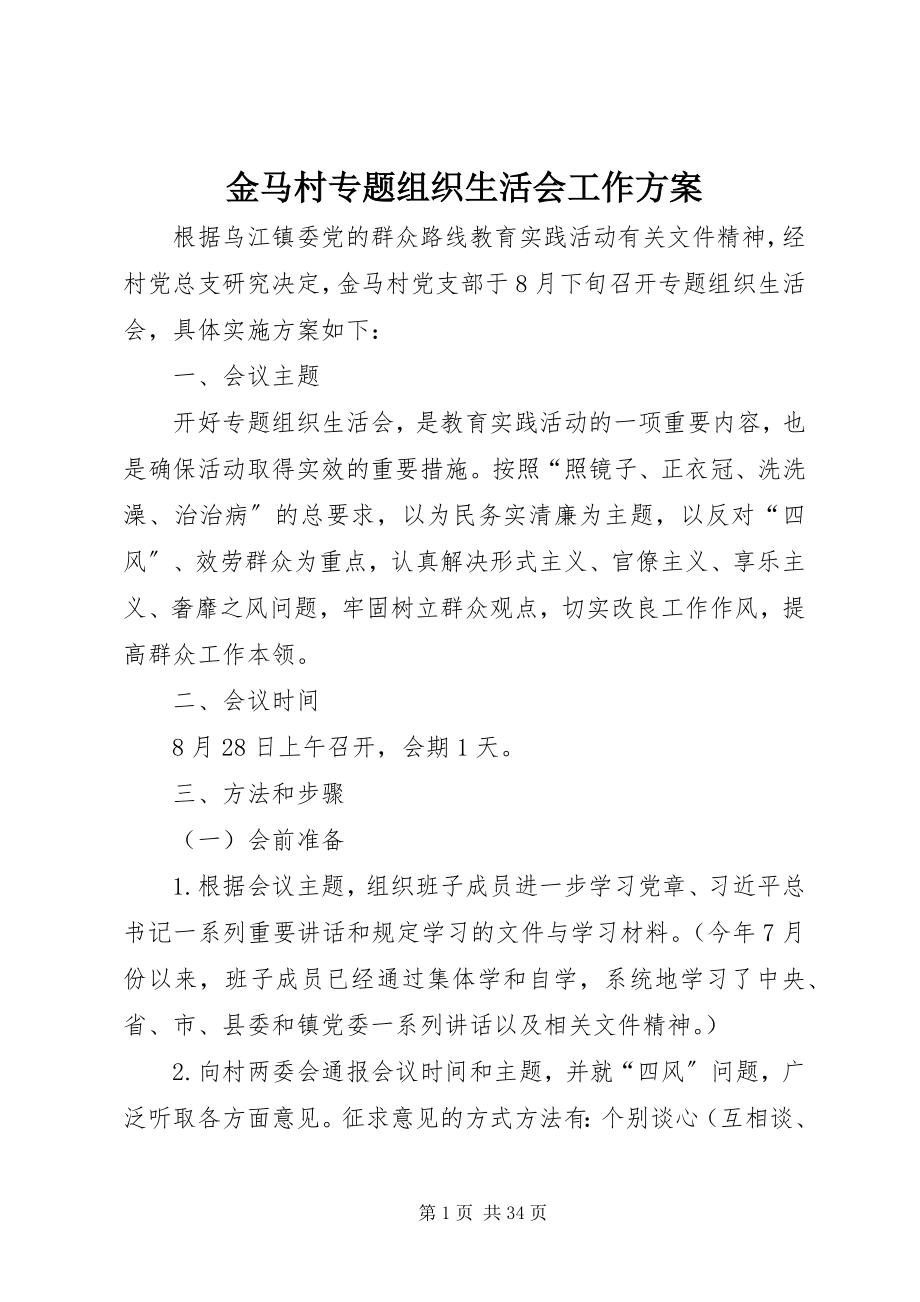 2023年金马村专题组织生活会工作方案.docx_第1页