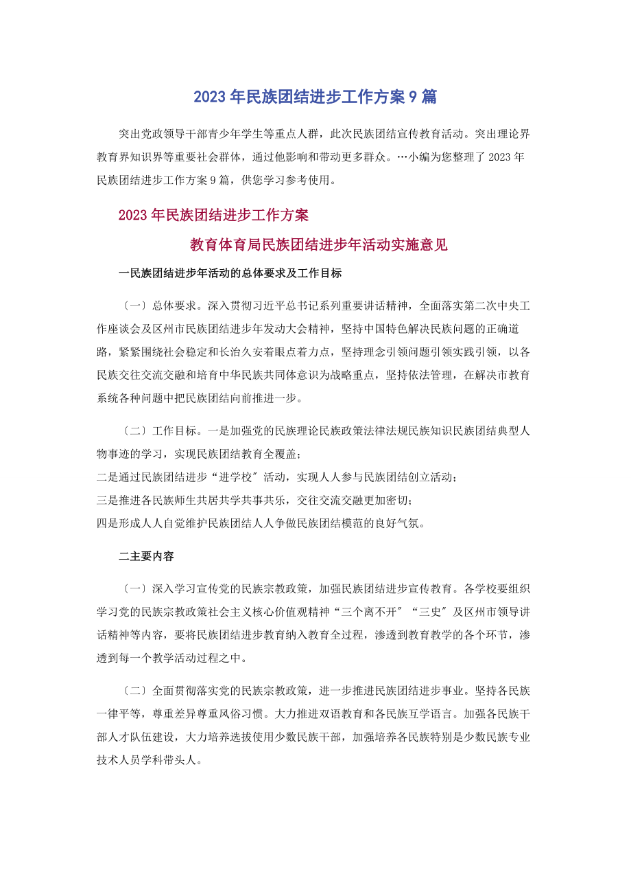 2023年民族团结进步工作方案9篇2.docx_第1页