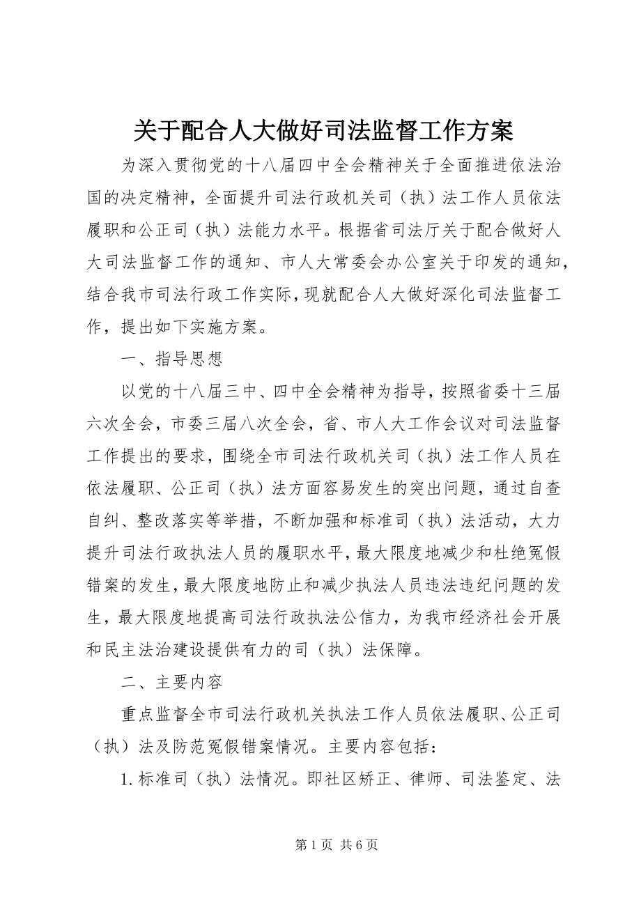 2023年配合人大做好司法监督工作方案.docx_第1页