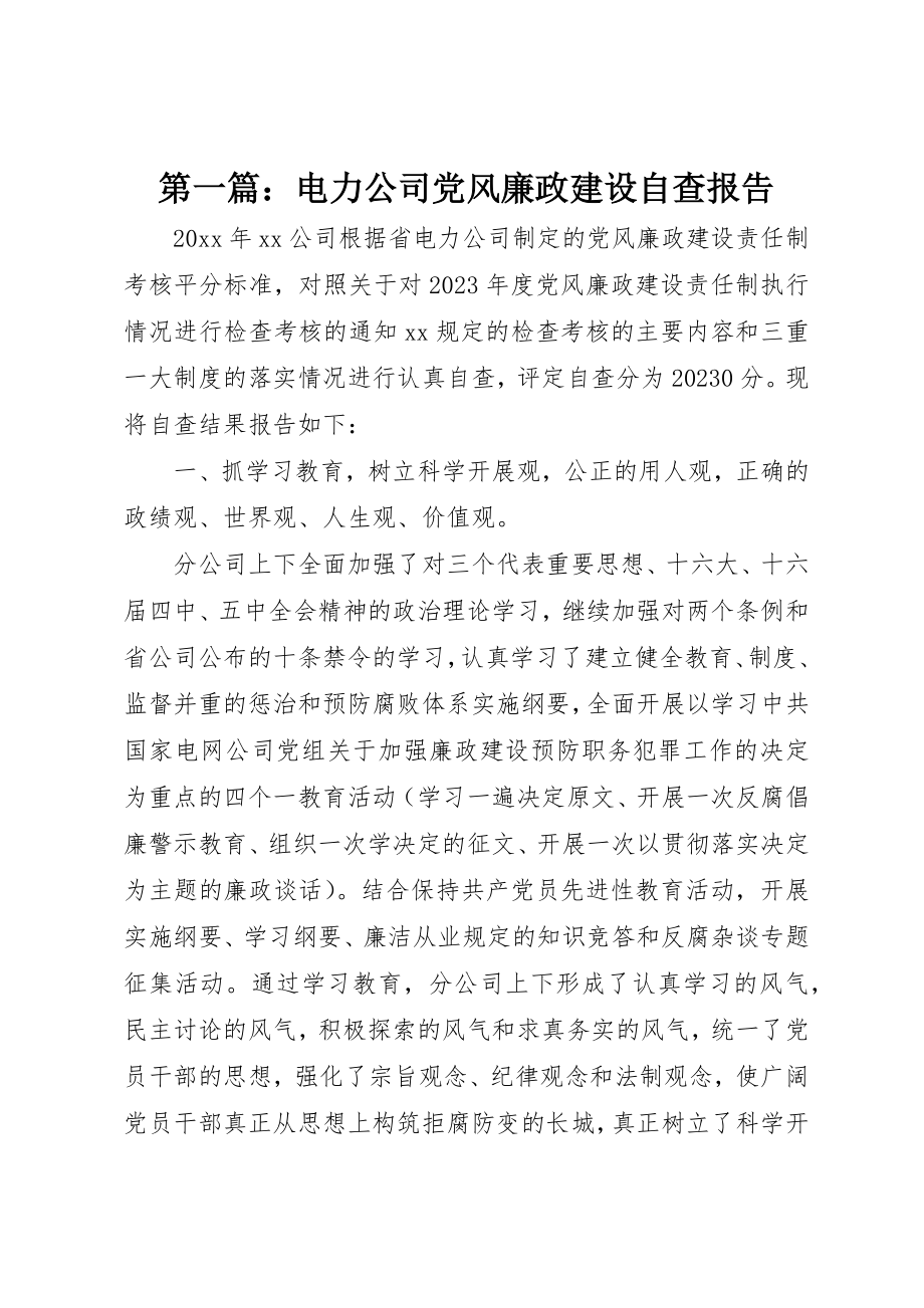 2023年xx电力公司党风廉政建设自查报告新编.docx_第1页