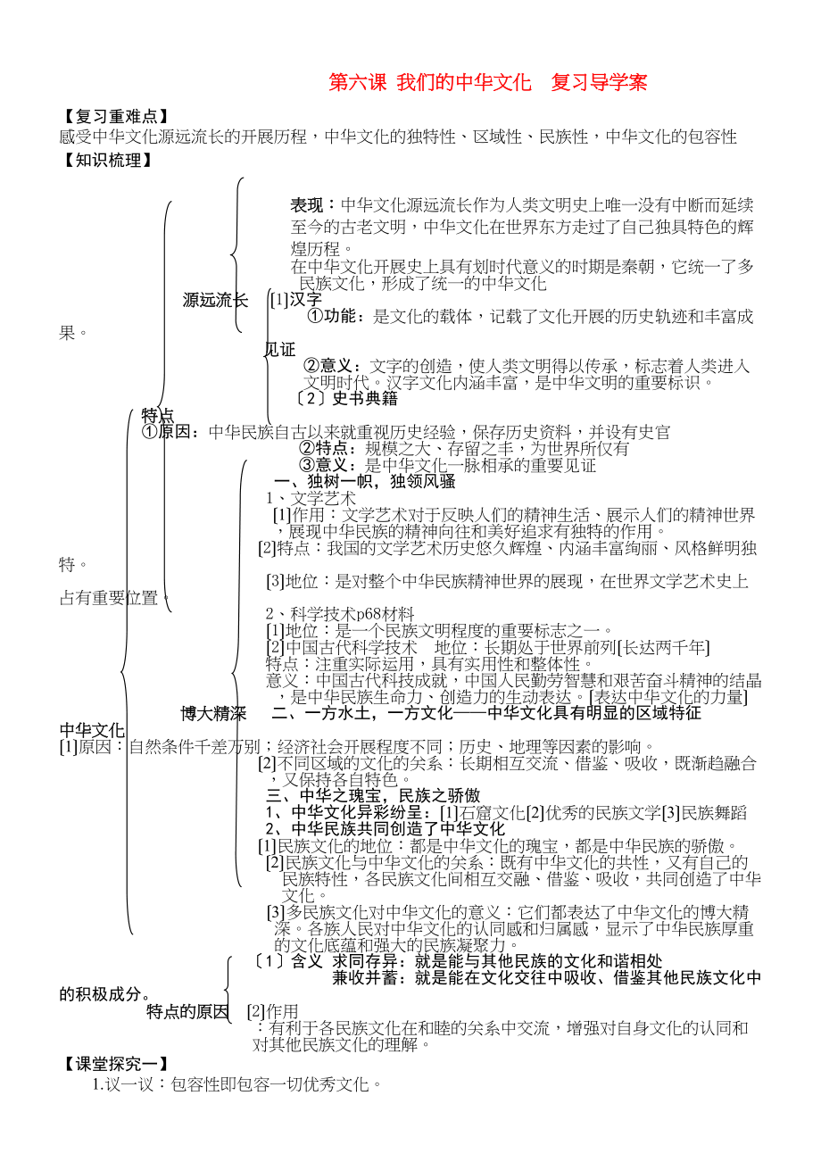 2023年高中政治第六课我们的中华文化复习教案新人教版必修3.docx_第1页