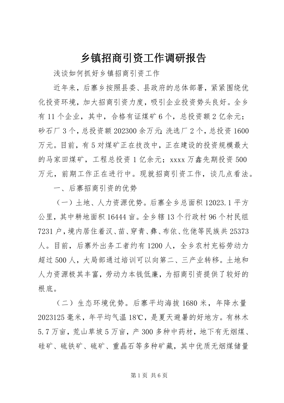 2023年乡镇招商引资工作调研报告.docx_第1页