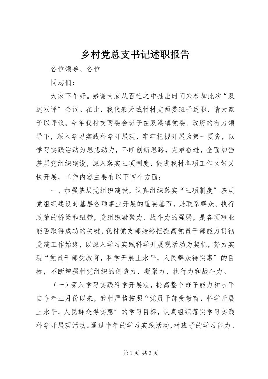 2023年乡村党总支书记述职报告.docx_第1页