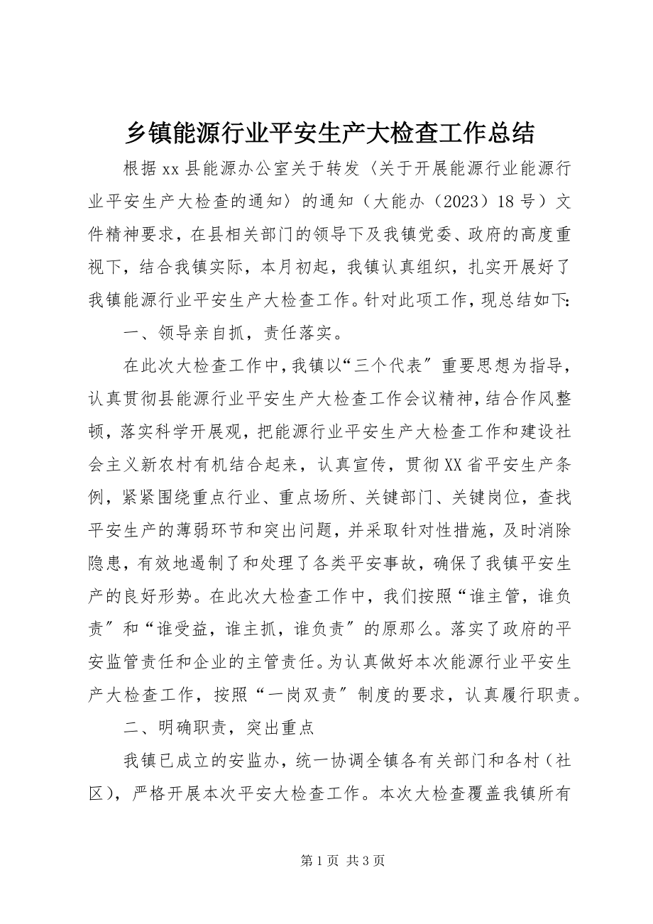 2023年乡镇能源行业安全生产大检查工作总结.docx_第1页