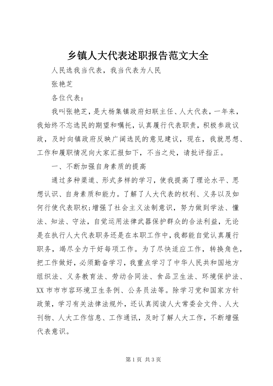 2023年乡镇人大代表述职报告大全.docx_第1页