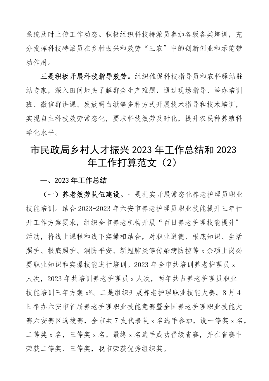 2023年人才工作总结8篇含科技局、民政局、教育局、发改局等含乡村人才振兴工作汇报报告精编.docx_第3页