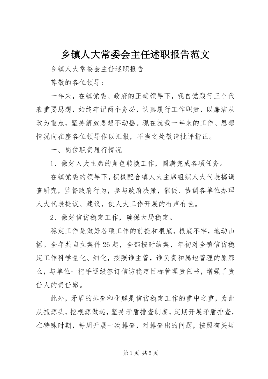 2023年乡镇人大常委会主任述职报告.docx_第1页