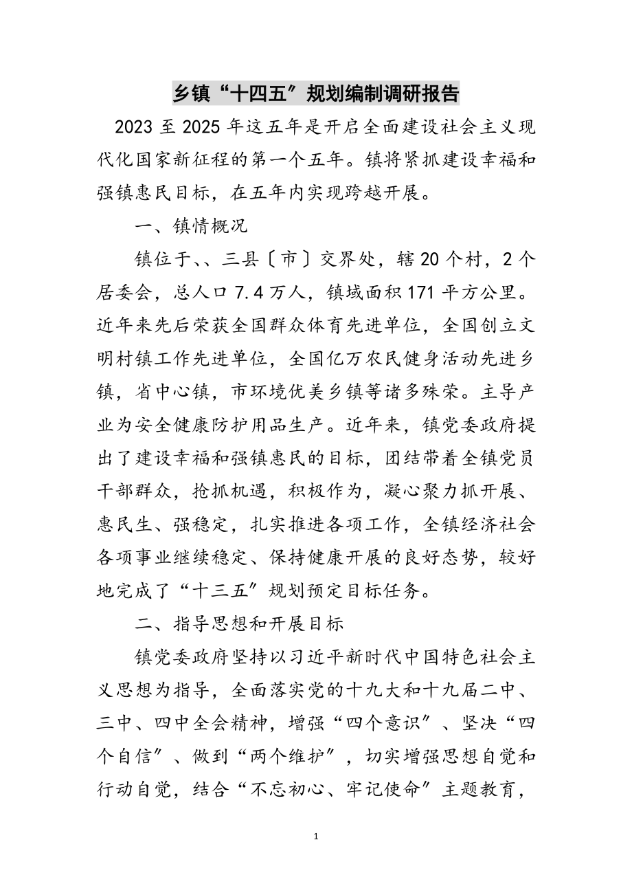 2023年乡镇“十四五”规划编制调研报告范文.doc_第1页