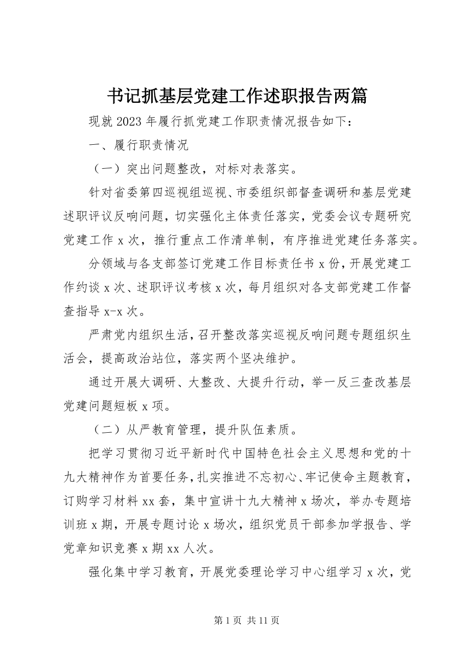 2023年书记抓基层党建工作述职报告两篇.docx_第1页