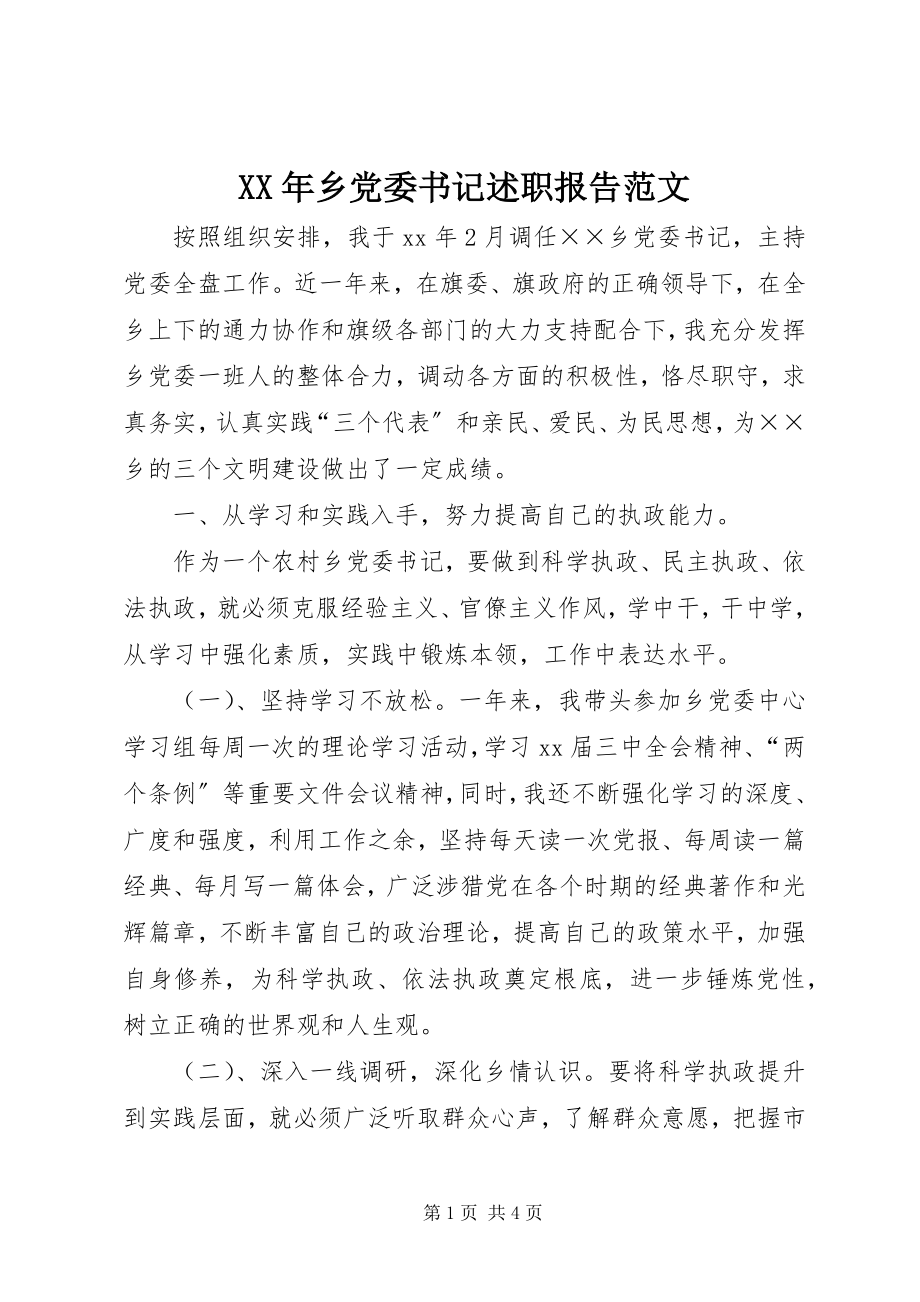 2023年乡党委书记述职报告2新编.docx_第1页