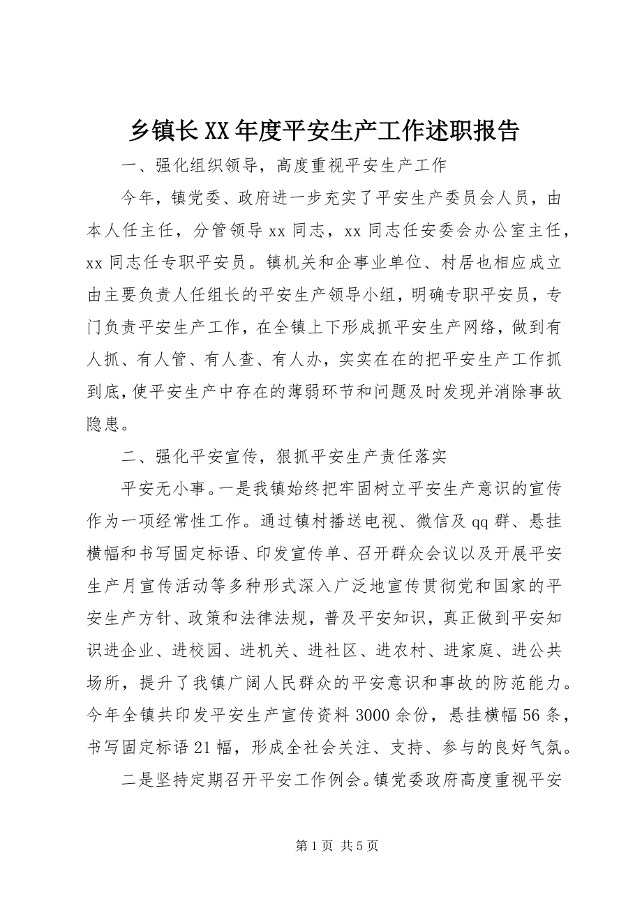 2023年乡镇长度安全生产工作述职报告.docx_第1页