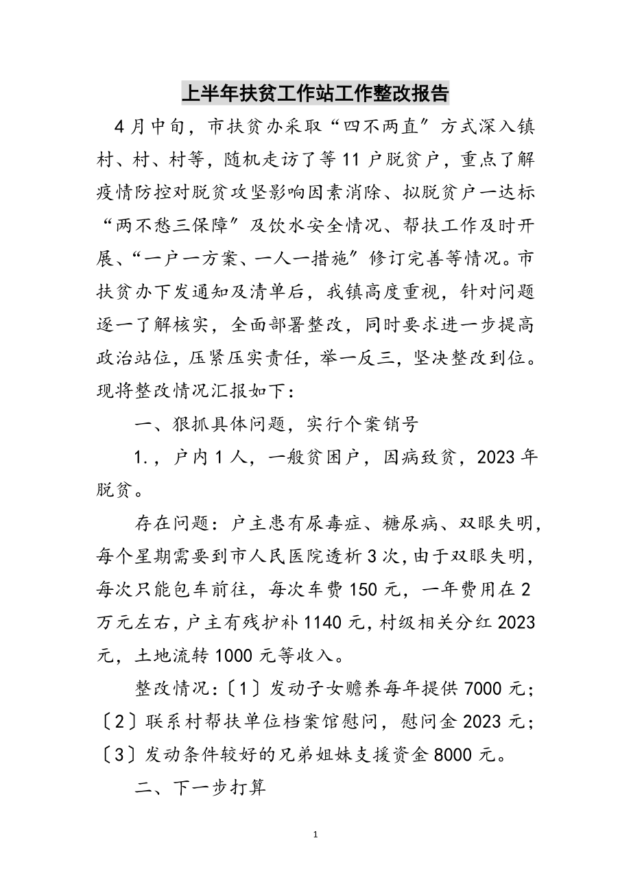 2023年上半年扶贫工作站工作整改报告范文.doc_第1页