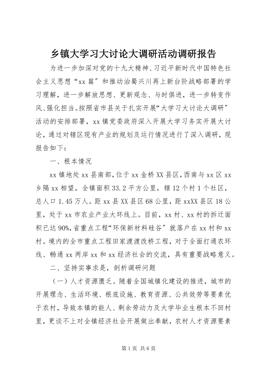 2023年乡镇大学习大讨论大调研活动调研报告.docx_第1页