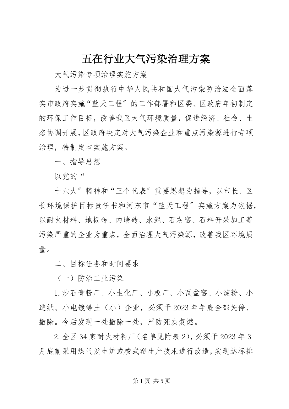 2023年五在行业大气污染治理方案.docx_第1页