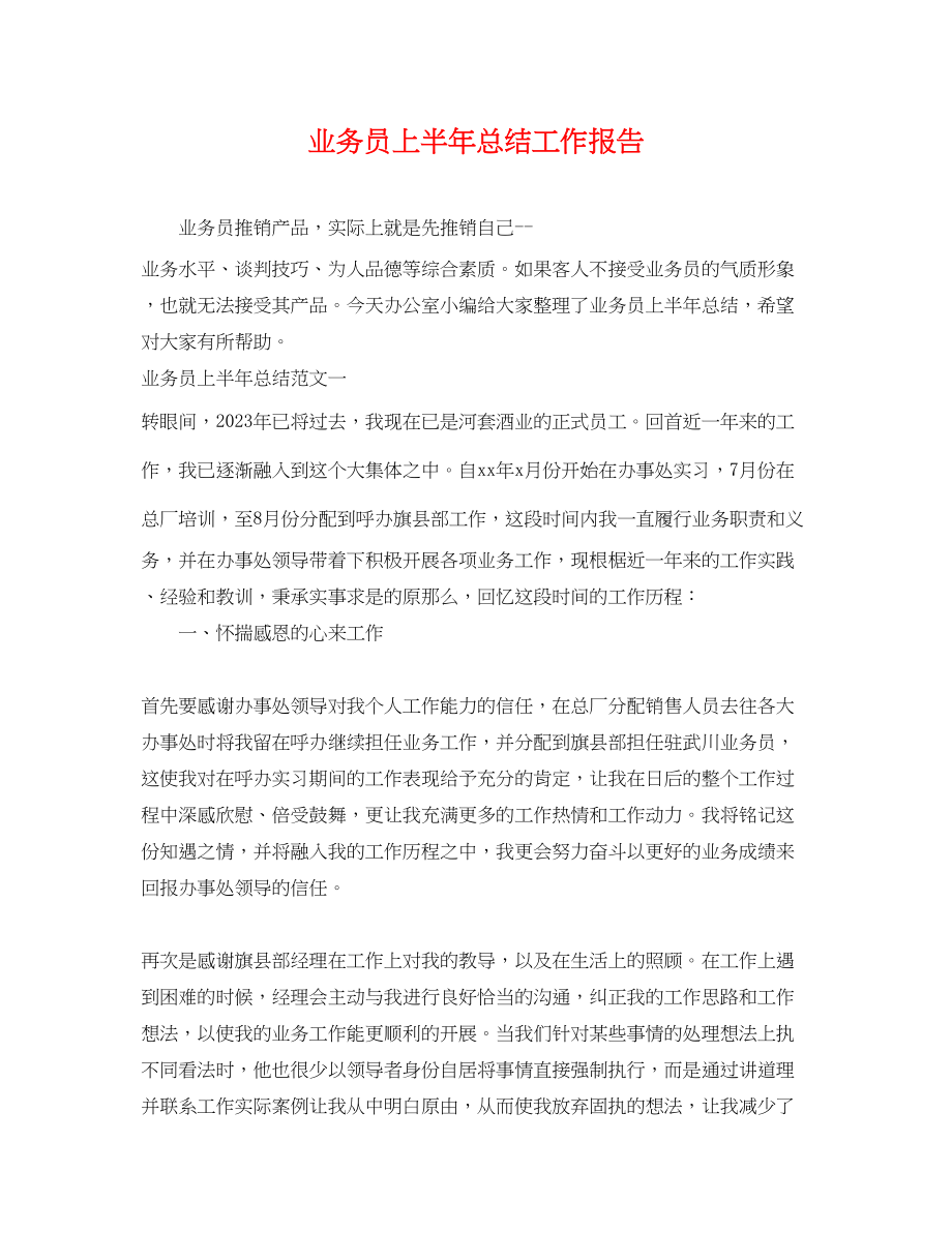 2023年业务员上半总结工作报告.docx_第1页