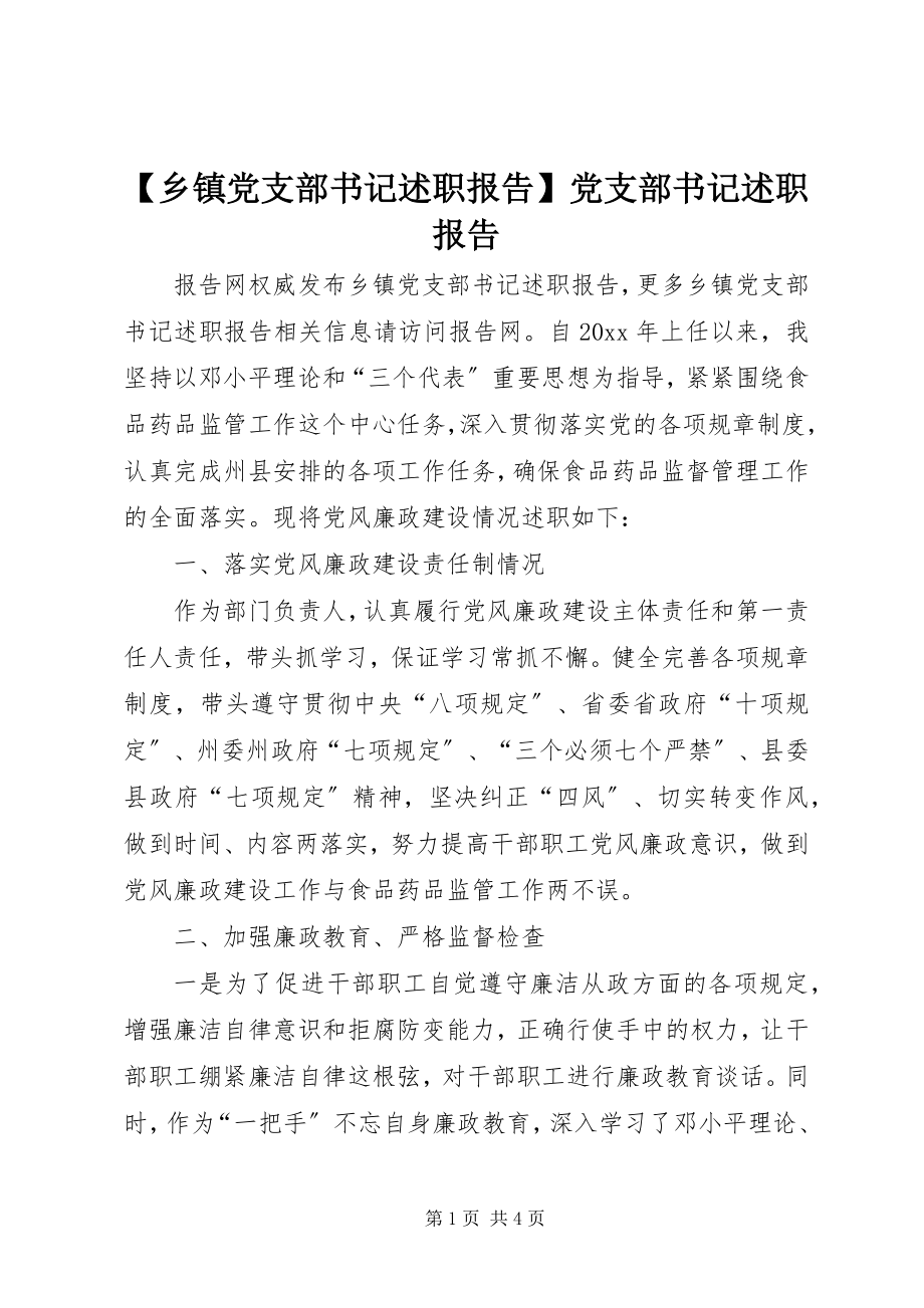 2023年乡镇党支部书记述职报告党支部书记述职报告.docx_第1页