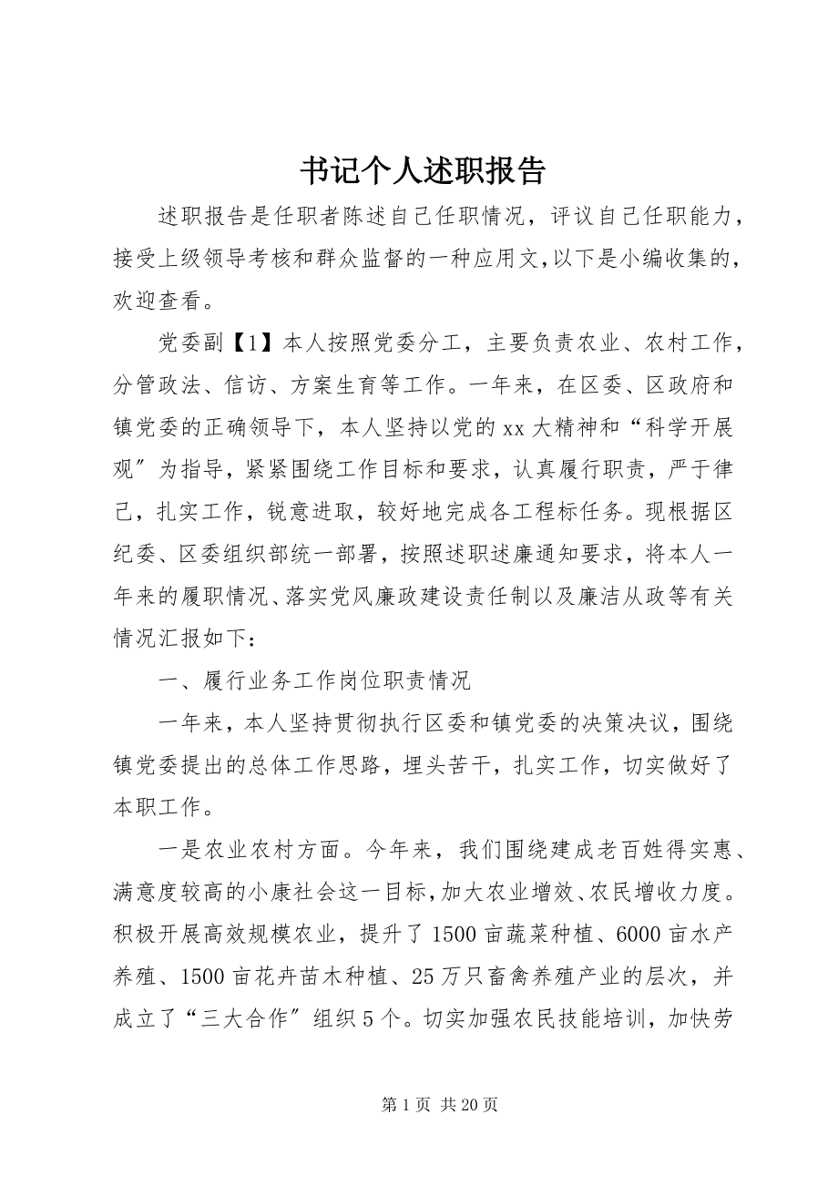 2023年书记个人述职报告.docx_第1页