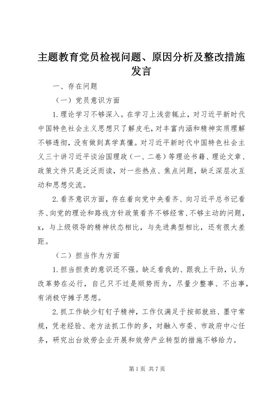 2023年主题教育党员检视问题原因分析及整改措施讲话.docx_第1页