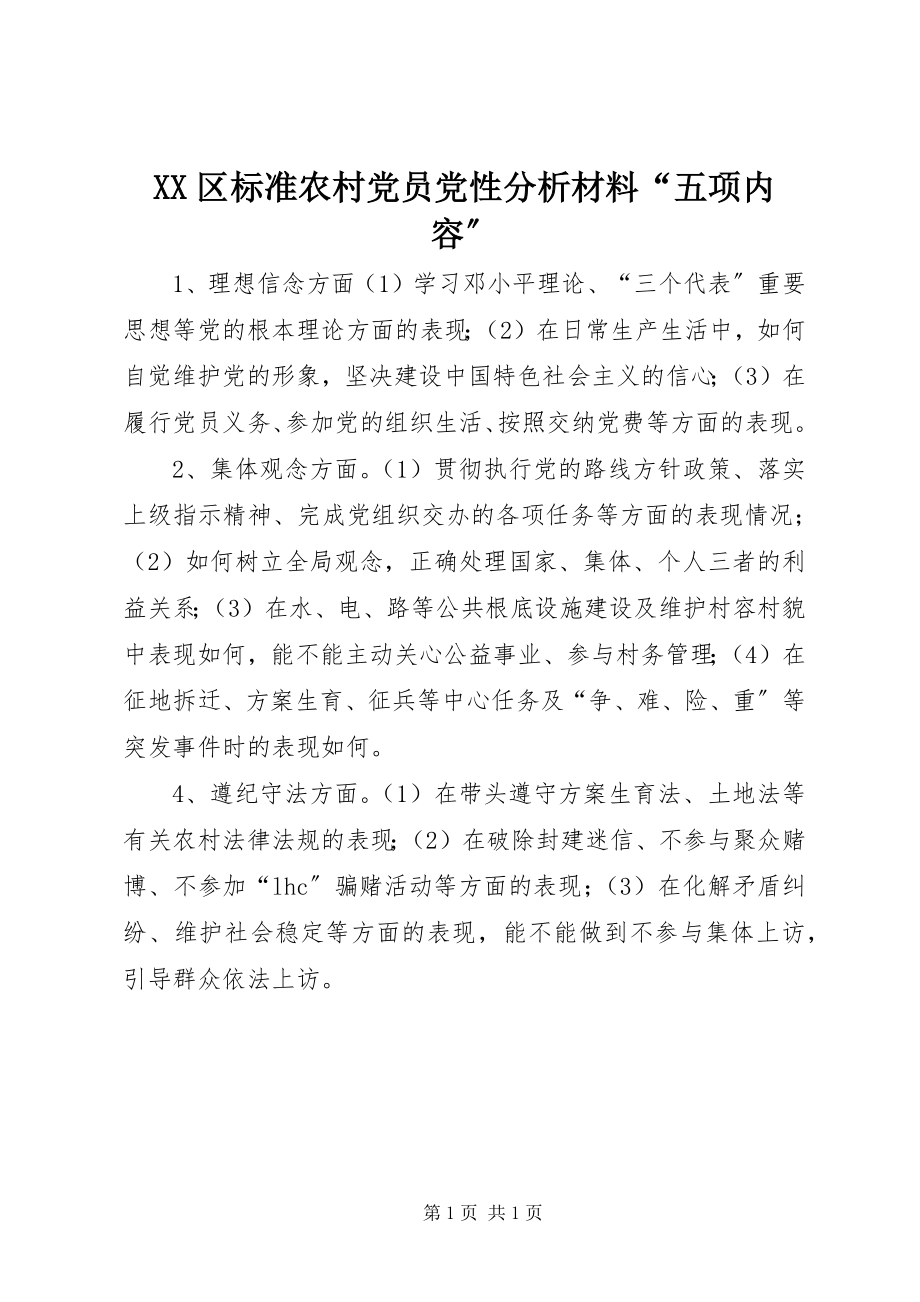 2023年XX区规范农村党员党性分析材料五项内容.docx_第1页