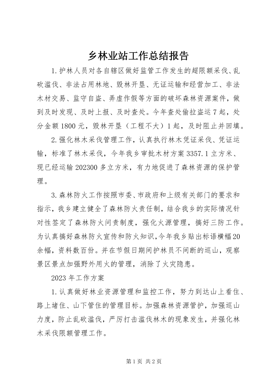 2023年乡林业站工作总结报告.docx_第1页