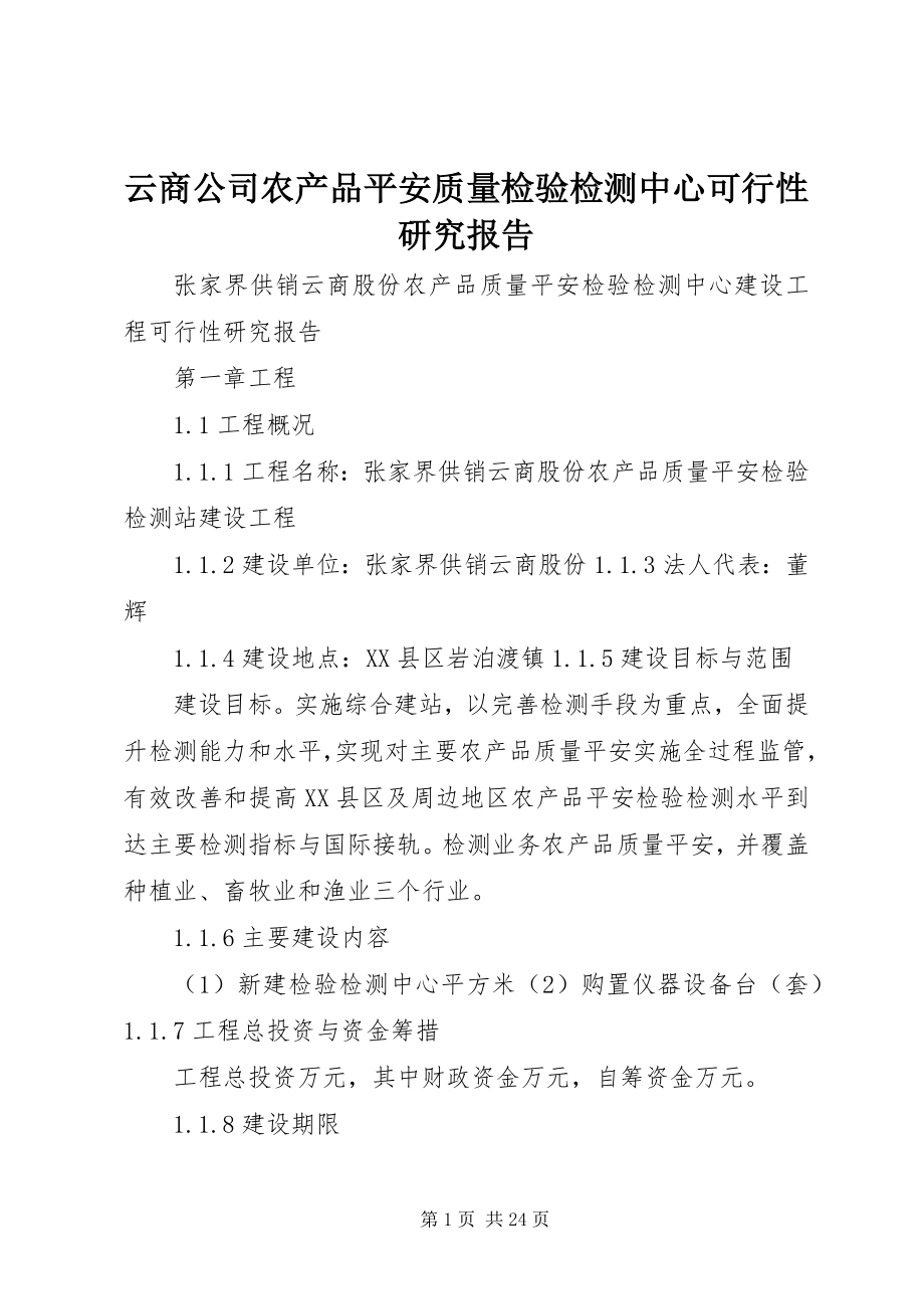 2023年云商公司农产品安全质量检验检测中心可行性研究报告.docx_第1页