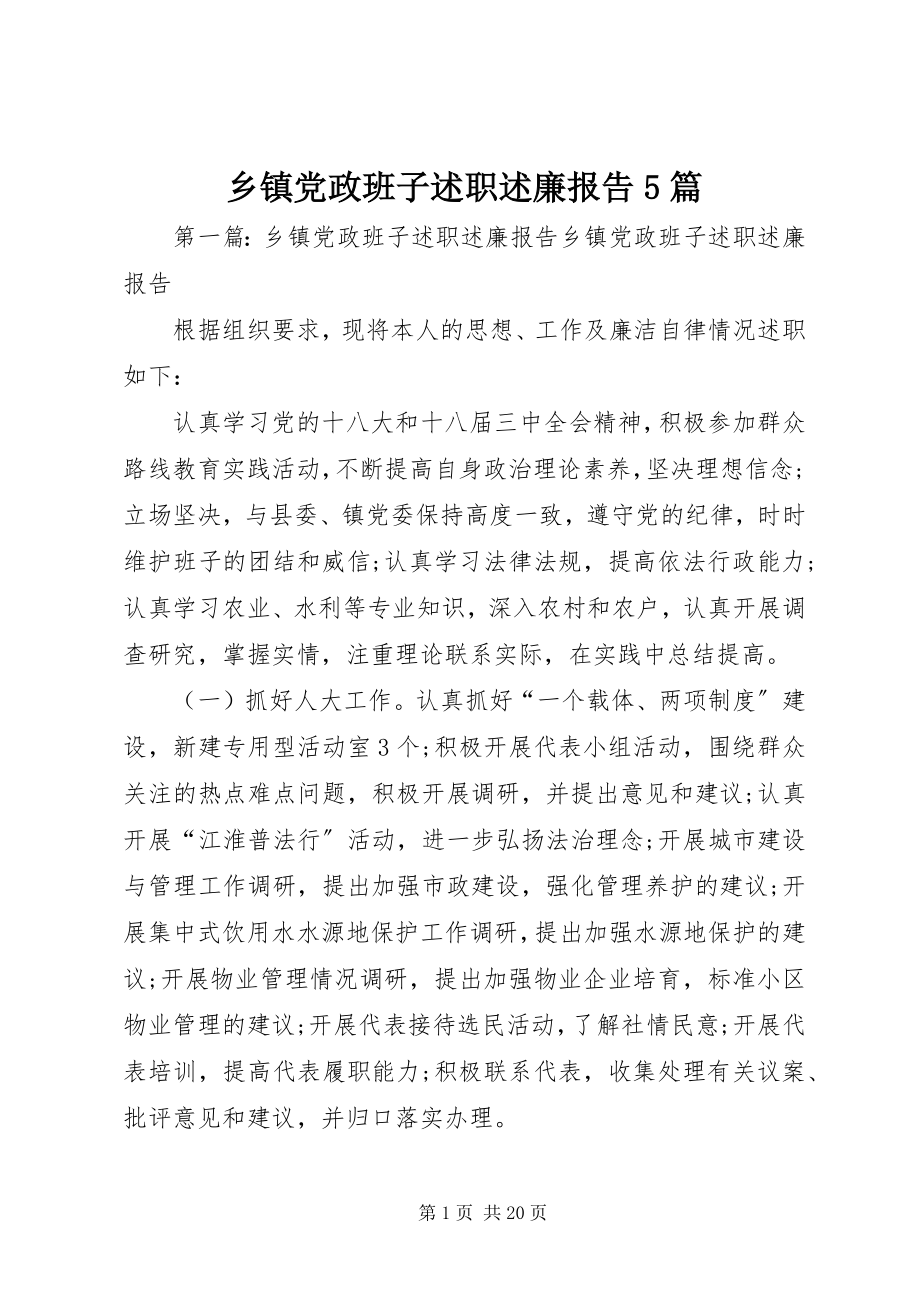 2023年乡镇党政班子述职述廉报告5篇.docx_第1页