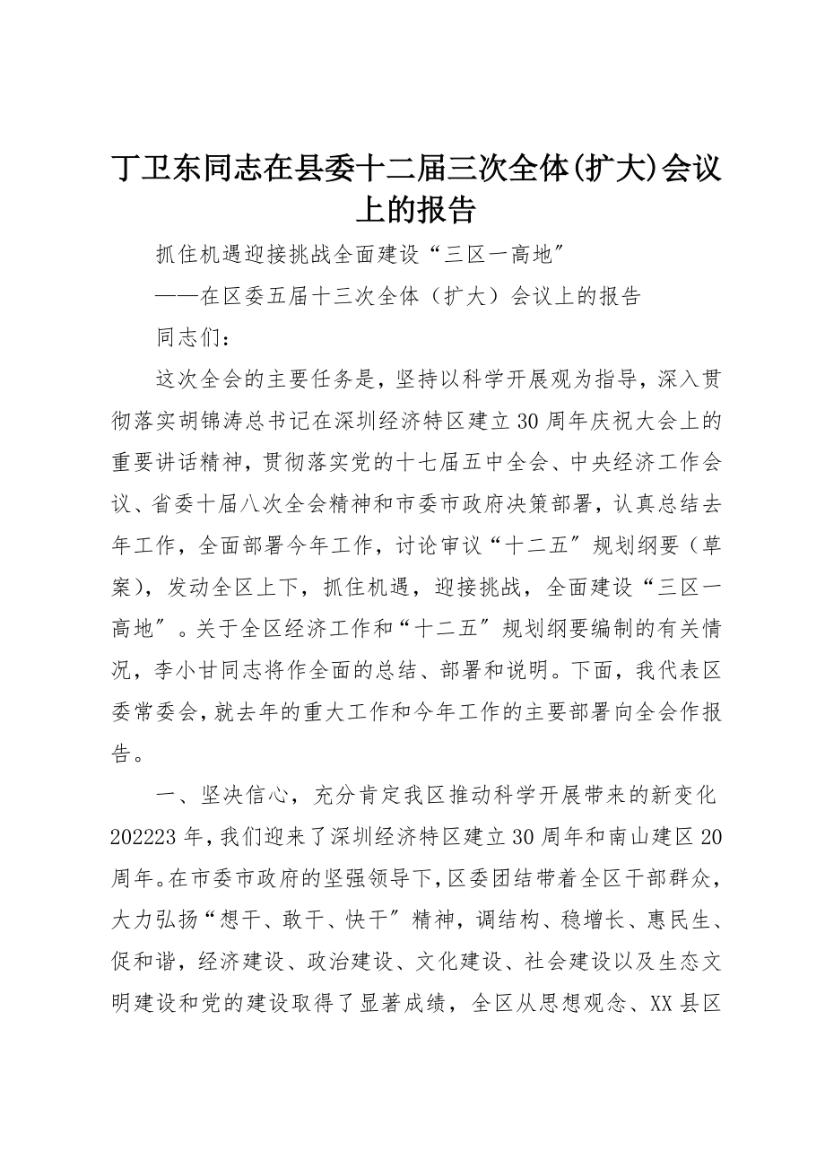 2023年丁卫东同志在县委十二届三次全体扩大会议上的报告.docx_第1页