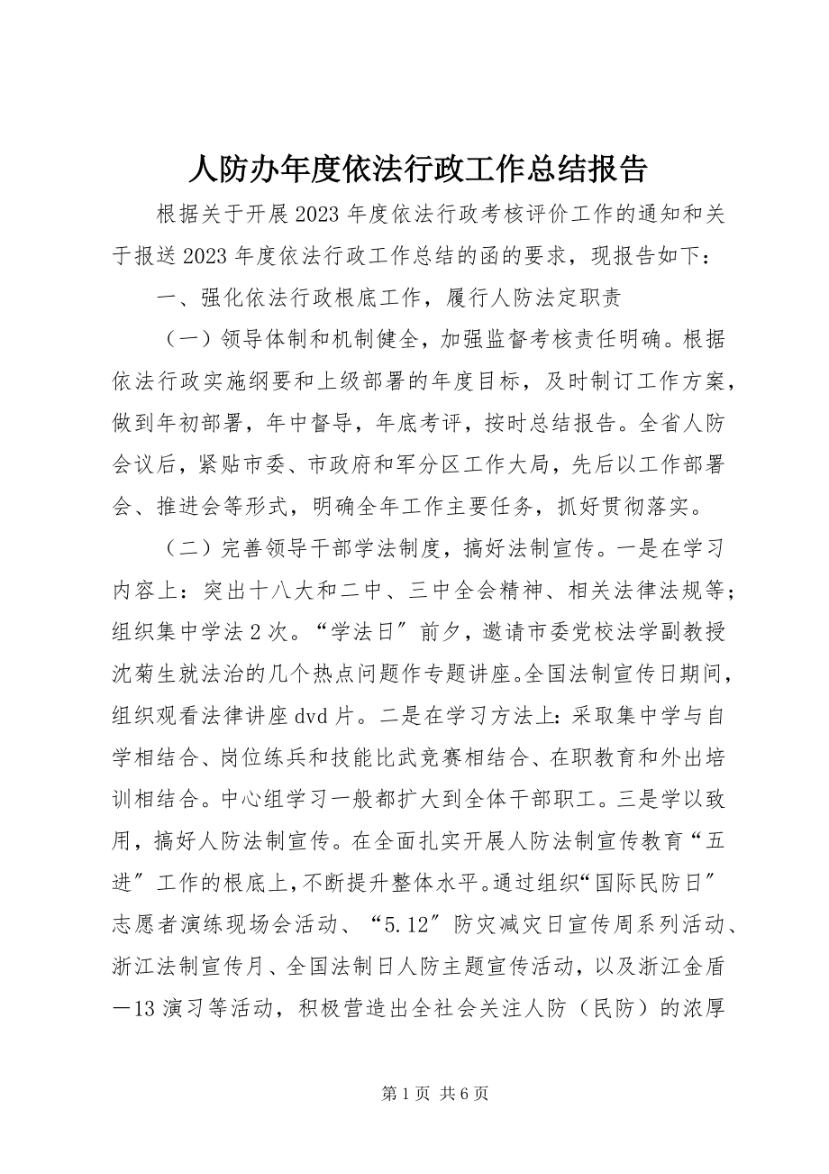 2023年人防办年度依法行政工作总结报告.docx_第1页