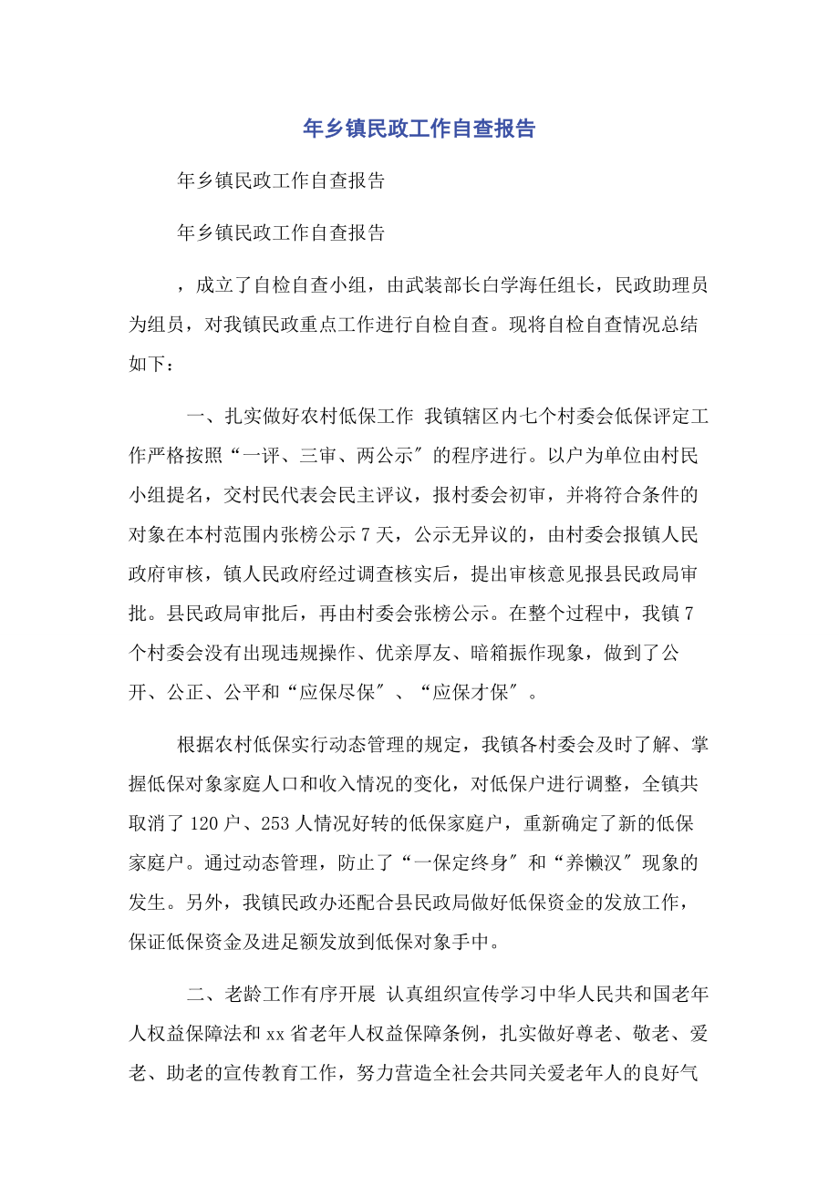 2023年乡镇民政工作自查报告.docx_第1页