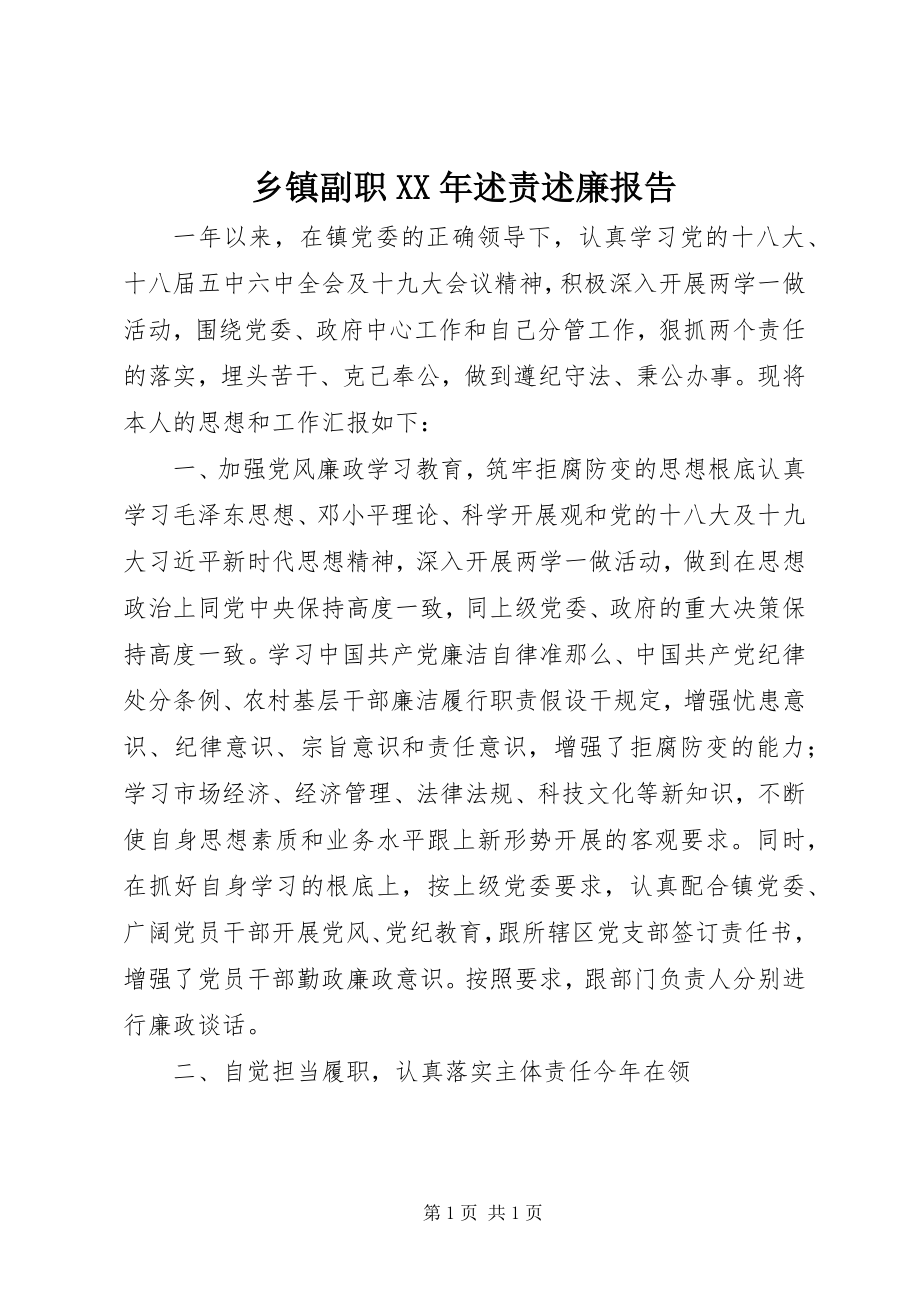 2023年乡镇副职述责述廉报告.docx_第1页