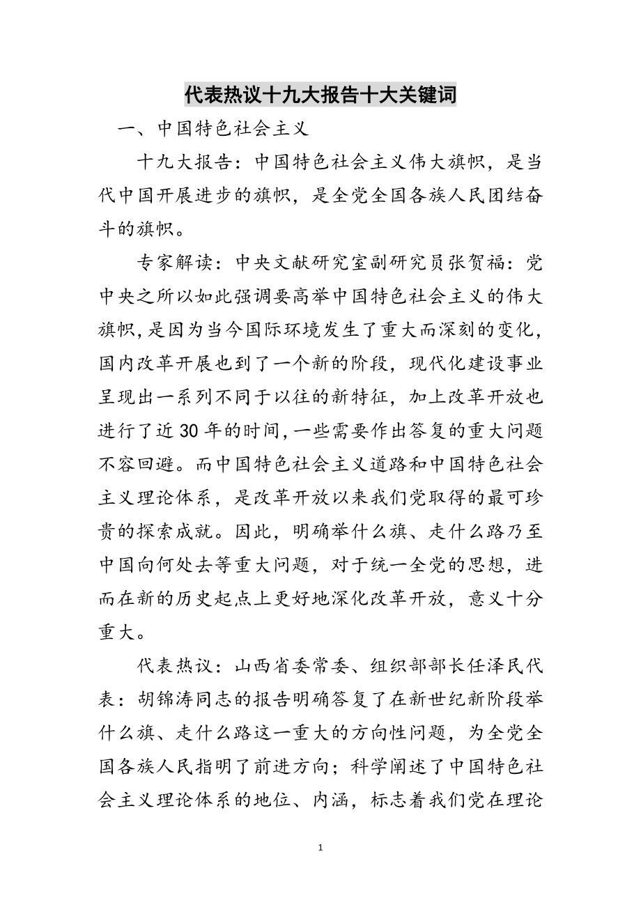 2023年代表热议十九大报告十大关键词范文.doc_第1页