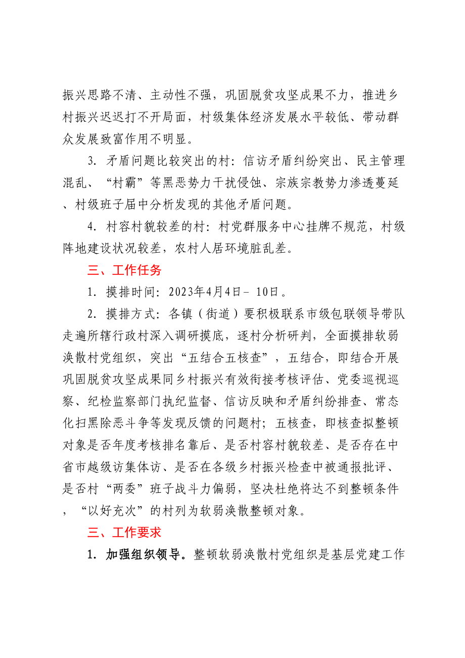 2023年关于做好软弱涣散村党组织排查工作的实施方案（范文）.docx_第2页