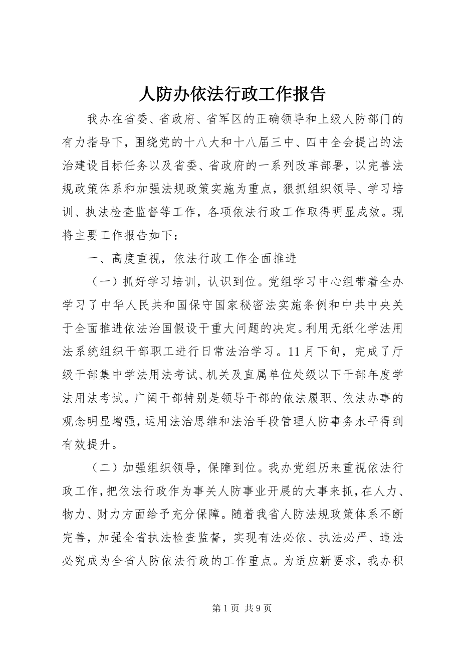 2023年人防办依法行政工作报告.docx_第1页