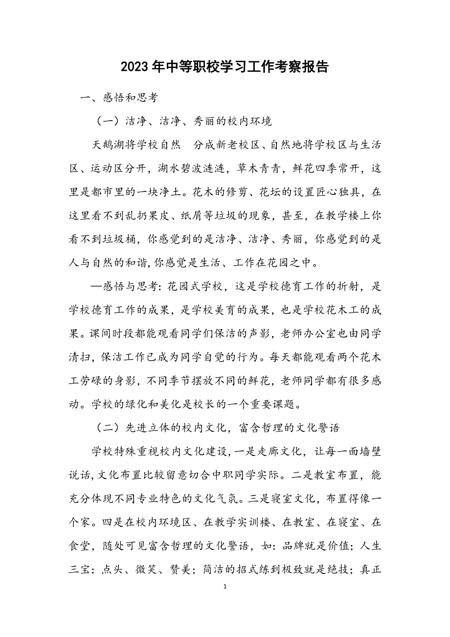 2023年中等职校学习工作考察报告.docx_第1页