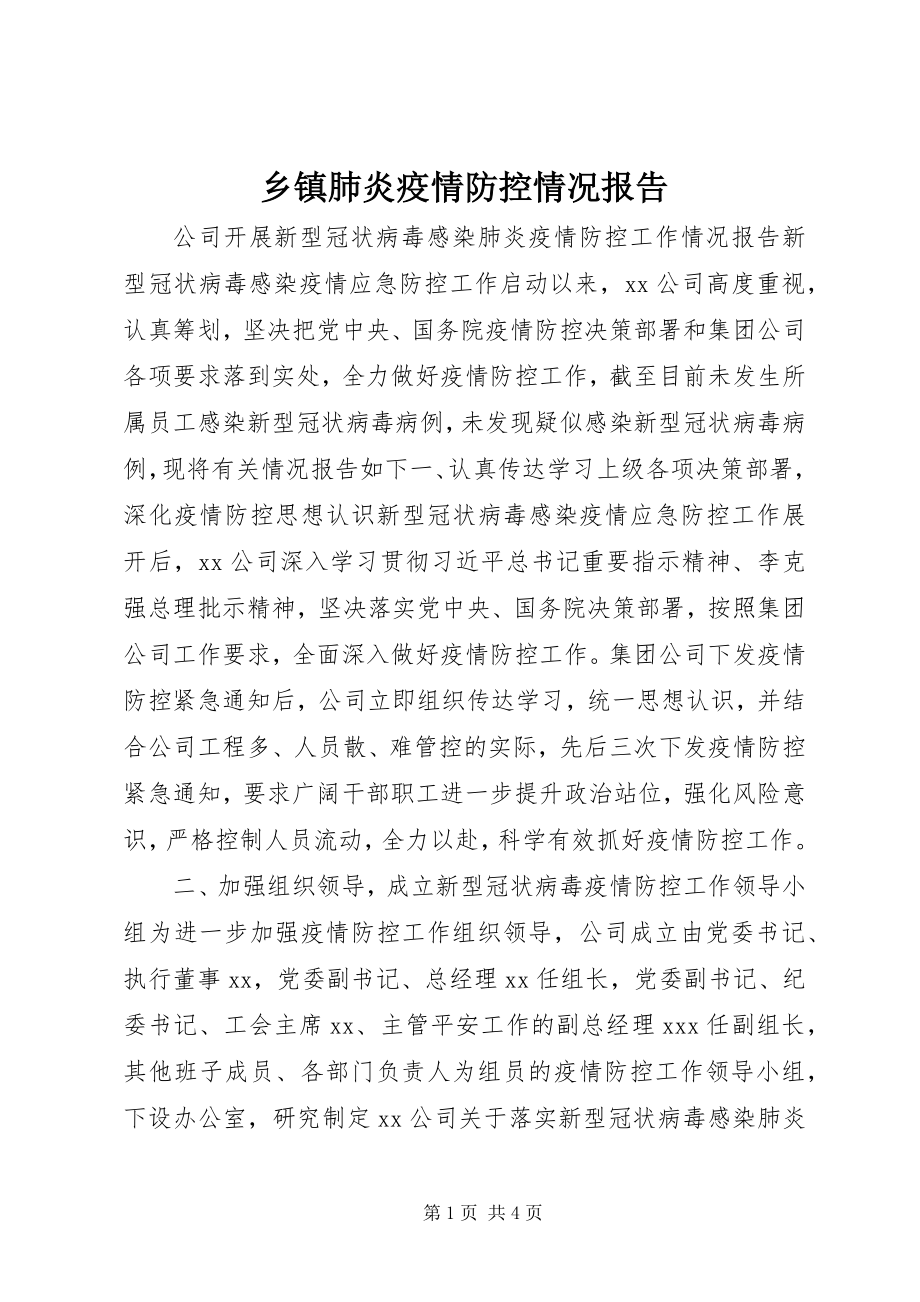 2023年乡镇肺炎疫情防控情况报告.docx_第1页