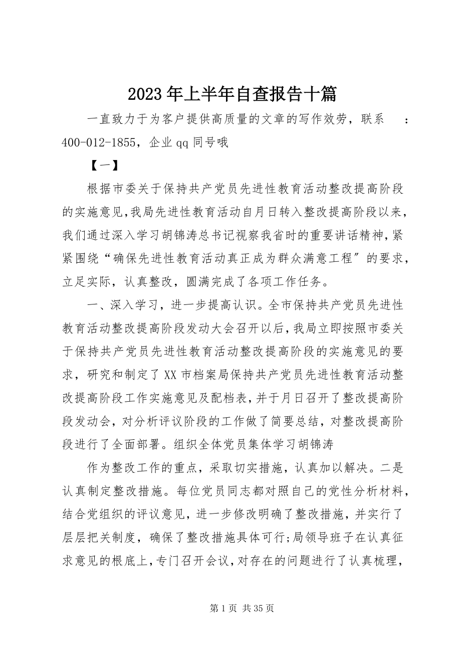 2023年上半年自查报告十篇.docx_第1页