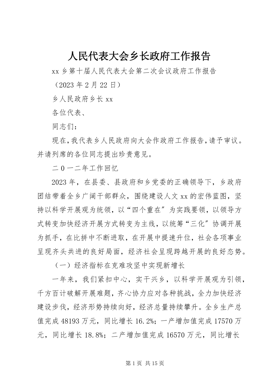 2023年人民代表大会乡长政府工作报告.docx_第1页