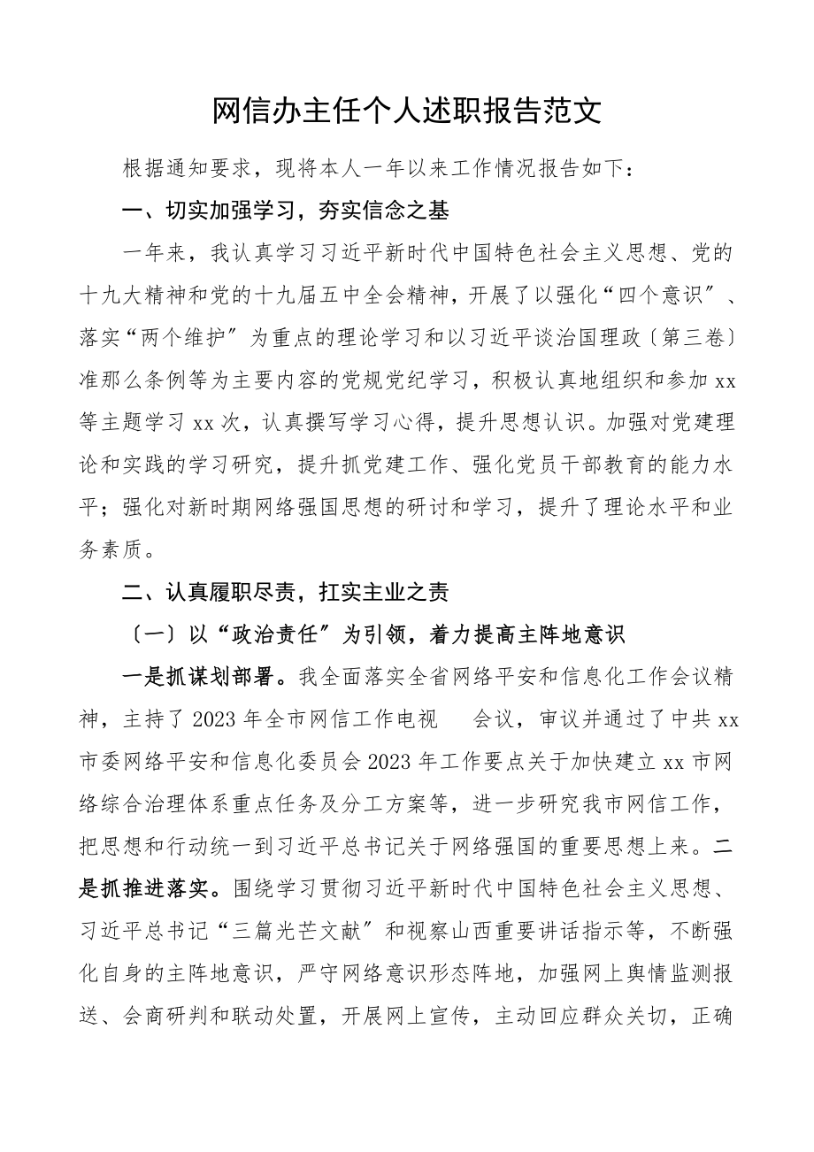 2023年个人总结网信办主任个人述职报告个人工作总结范文.doc_第1页