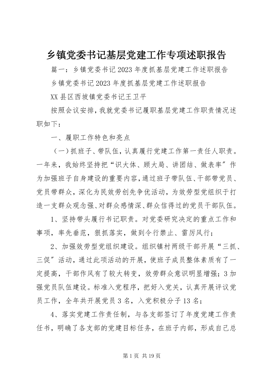 2023年乡镇党委书记基层党建工作专项述职报告.docx_第1页