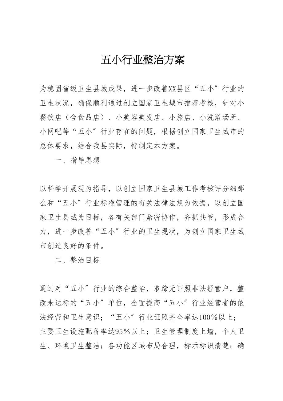 2023年五小行业整治方案 .doc_第1页