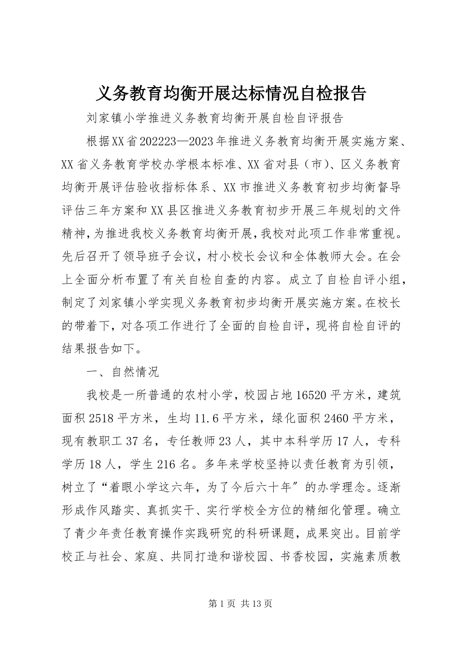 2023年义务教育均衡发展达标情况自检报告.docx_第1页