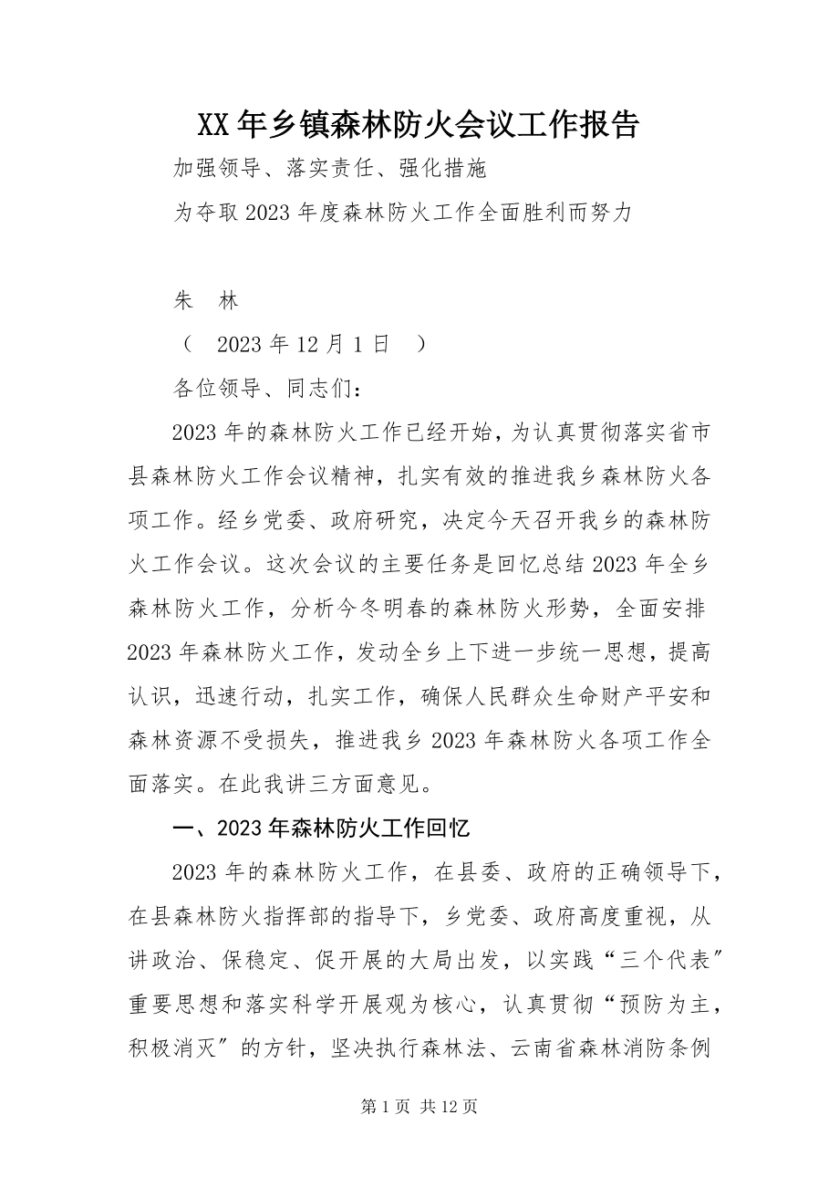 2023年乡镇森林防火会议工作报告.docx_第1页