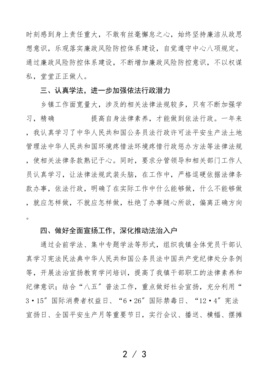 2023年乡镇党委书记年度述法报告个人学法用法工作汇报总结.doc_第2页