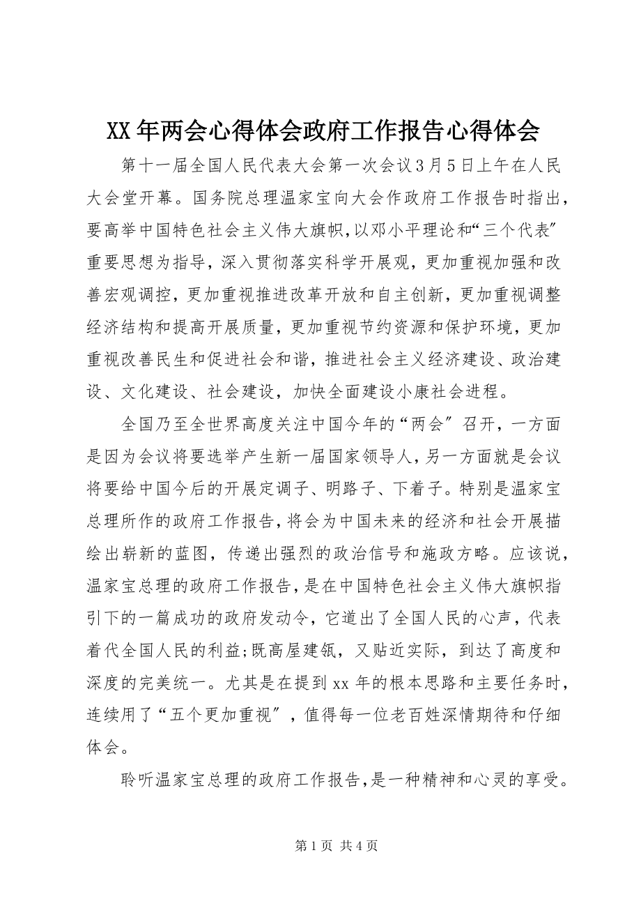 2023年两会心得体会政府工作报告心得体会.docx_第1页