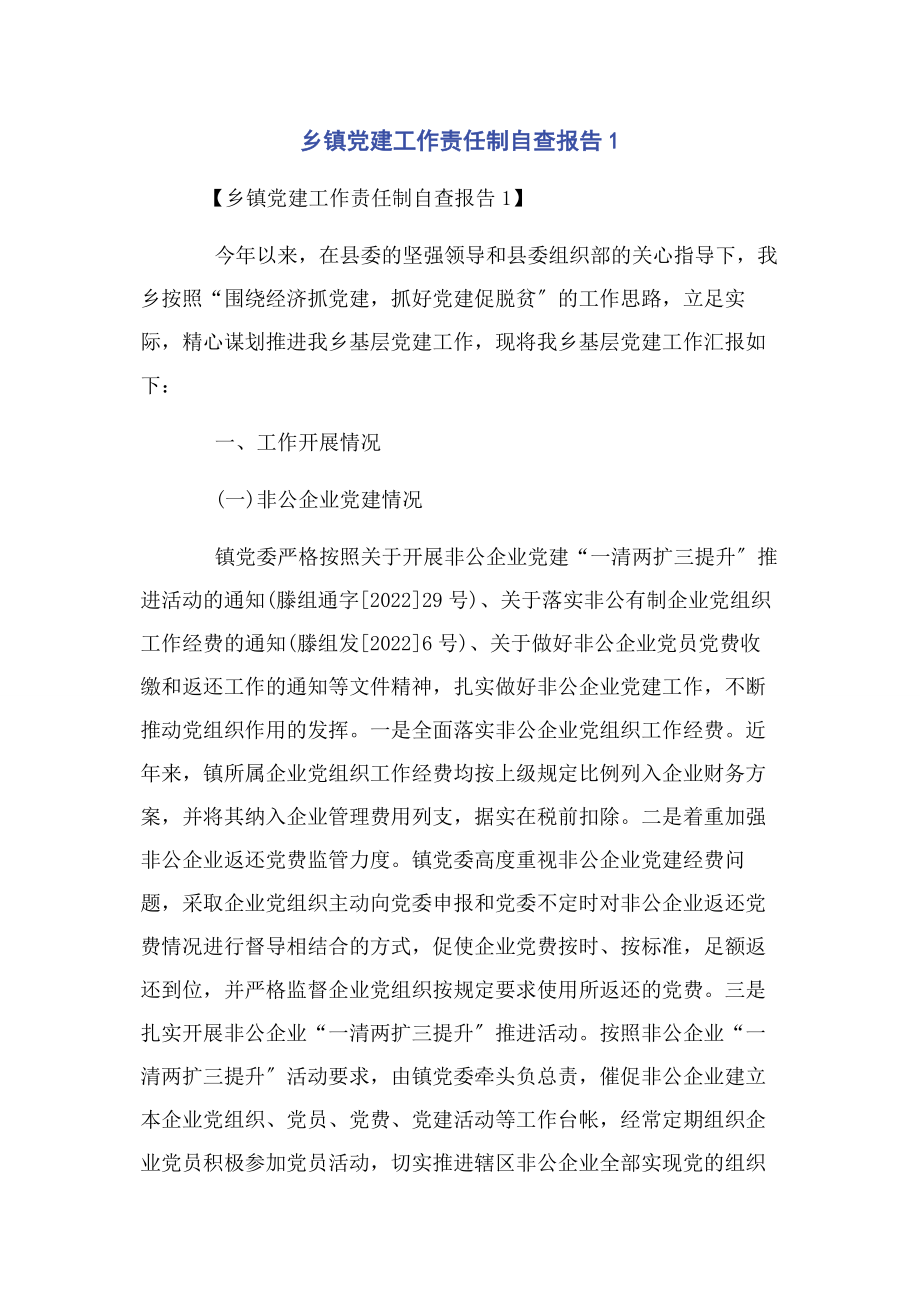 2023年乡镇党建工作责任制自查报告1.docx_第1页