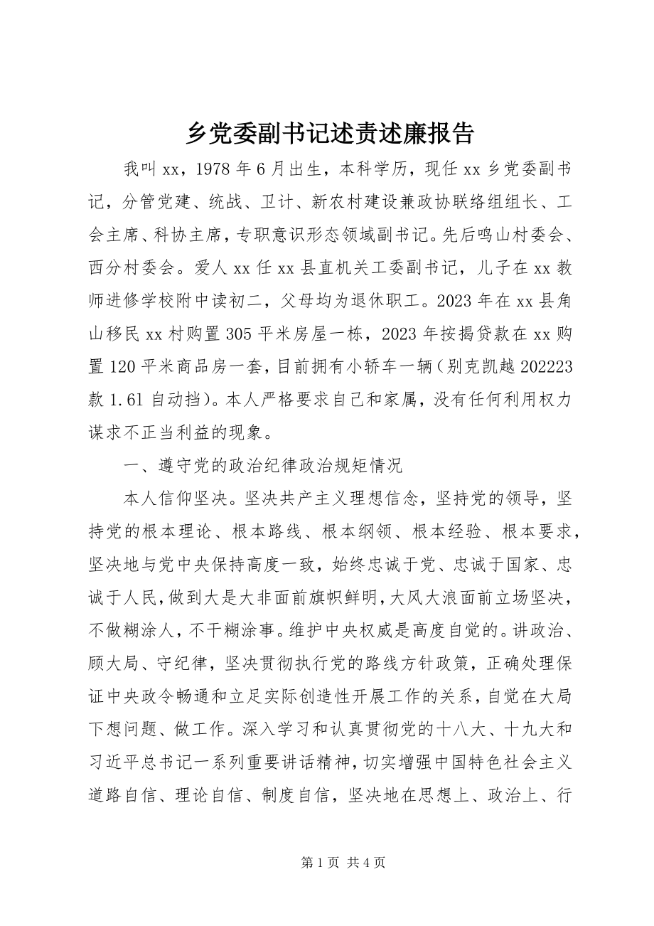 2023年乡党委副书记述责述廉报告.docx_第1页